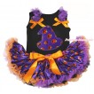 Halloween Black Baby Pettitop Dark Purple Ruffles Orange Bows & Purple Pumpkin Hat Print & Purple Pumpkin Newborn Pettiskirt NG1792